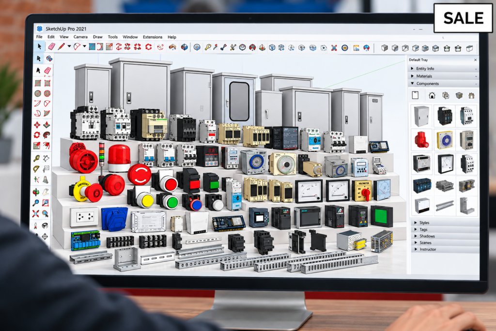 WP Control Panel Suite – ชุดปลั๊กอิน SketchUp ออกแบบตู้คอนโทรล BOQ + เดินสายไฟ 3D